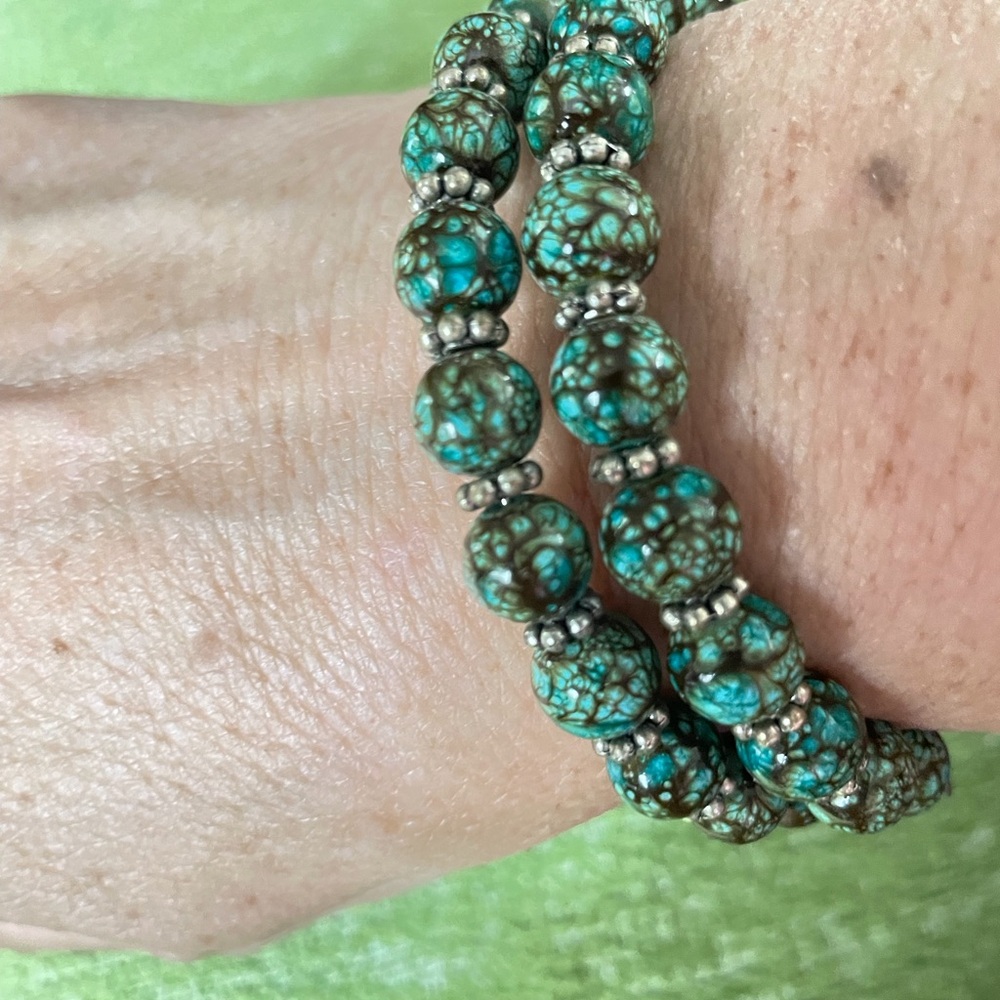 Turquoise Beaded Stretch Bracelet Set - Green Turquoise Style